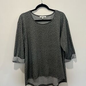 Rose + Olive Tunic Gray dots and stripes 1X